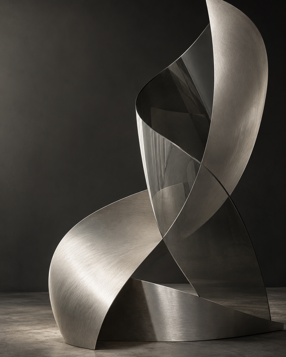 Abstract brushed-metal sculpture